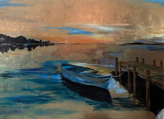 Untitled Boat at Sunset Painting