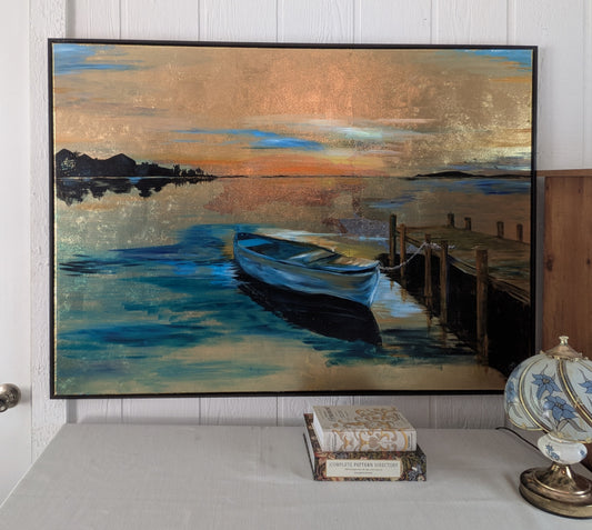 Untitled Boat at Sunset Painting